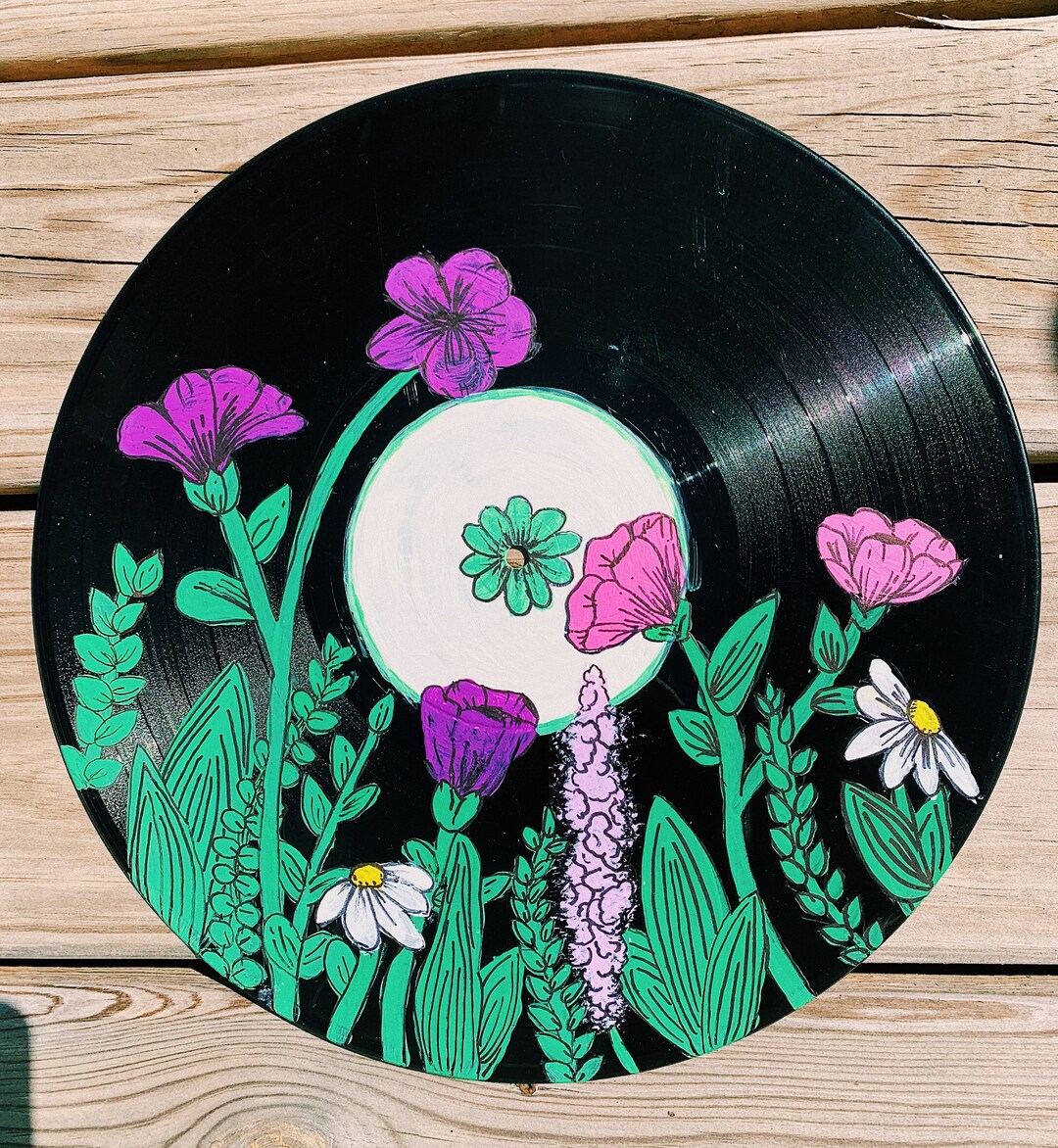 Painted Vinyl Record-flowers &amp; Plants - Etsy