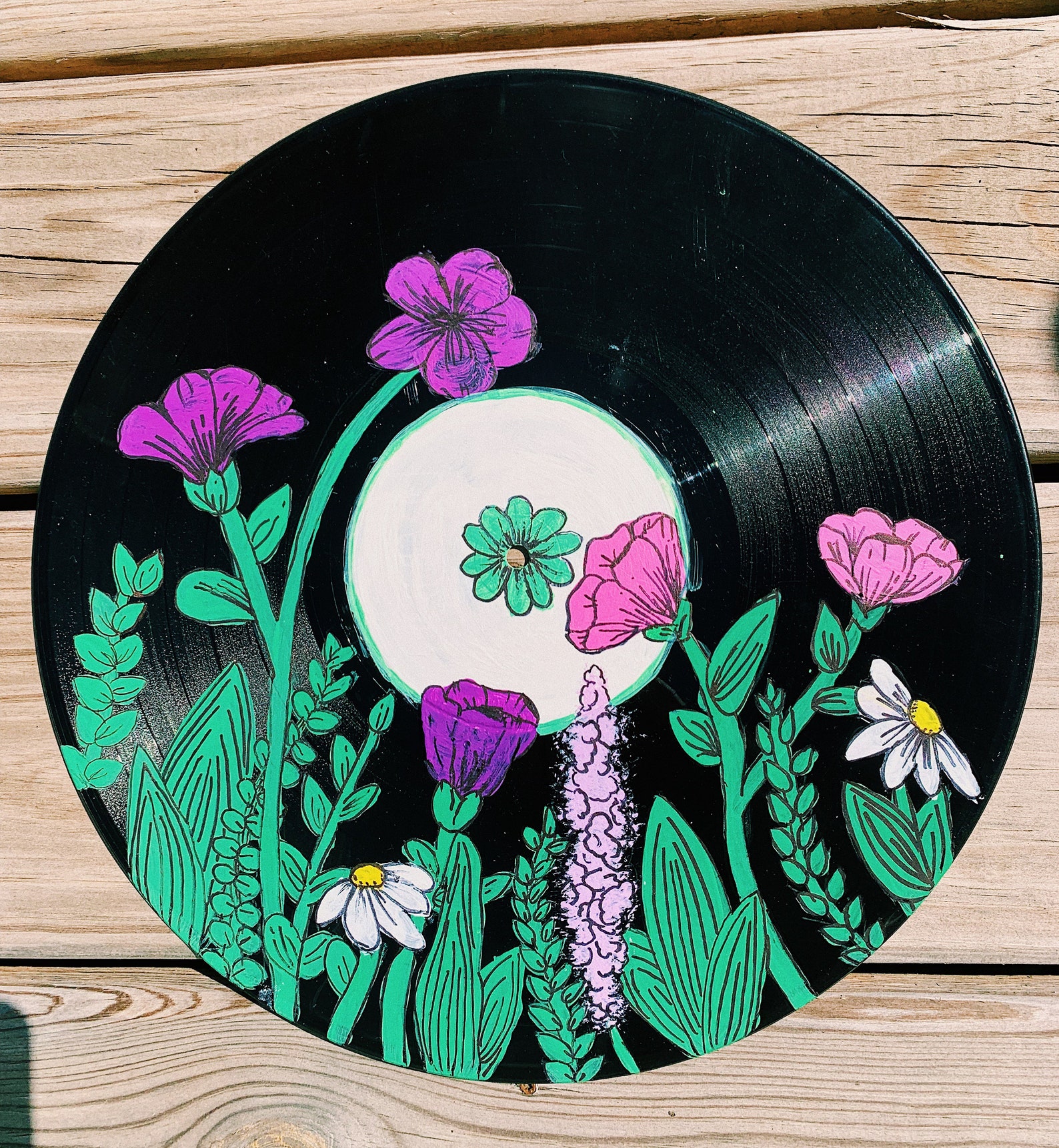 Painted Vinyl RecordFlowers & Plants Etsy