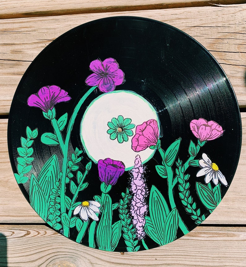 Painted Vinyl Recordflowers & Plants Etsy