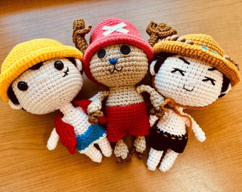 Anime Crochet Plushie, Pirate Handmade Doll, Anime Lover Gift