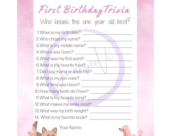 First Birthday Girl Trivia Game Digital Download