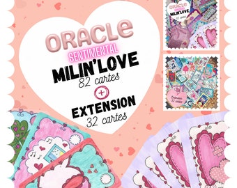 PACK Oracle Milin'Love + EXTENSION  (82 cartes + 32 cartes + sachet tissu rose + code de téléchargement du guide pdf)