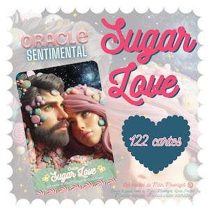 Oracle Sugar Love (+ signes astro en option : 122 cartes + 12 cartes + sachet tissu bleu/rose + code de téléchargement du guide pdf)