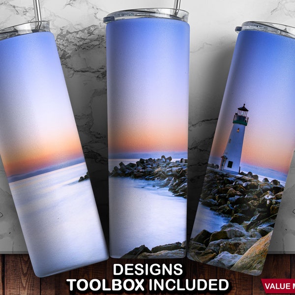 Lighthouse Tumbler Wrap + MATCHING DESIGN TOOLBOX for Self personalization / customization + Bonus
