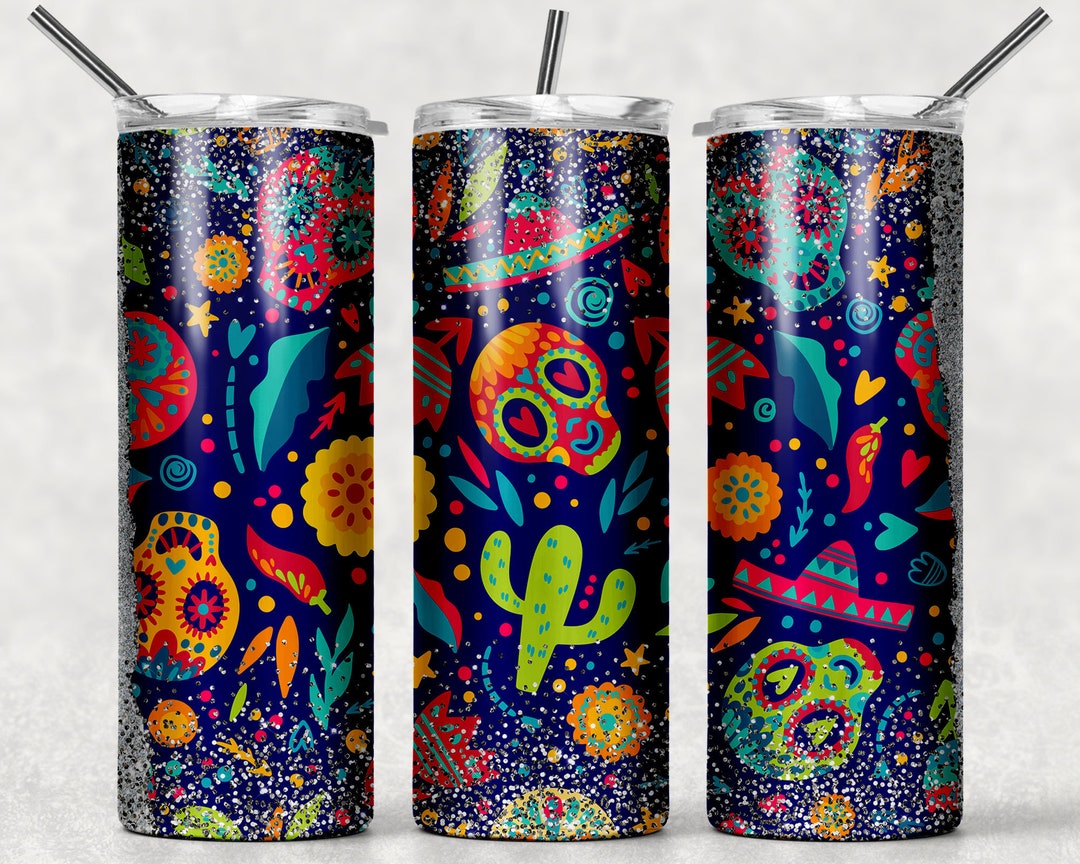 Sublimation Tumblers PNG 20oz Skinny Tumbler Template Skull Colorful ...