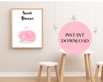 Sleepy Baby Dragon Nursery Print