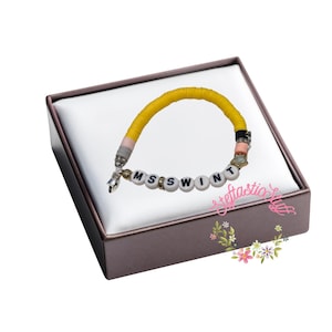 Personalized Teacher Bracelet – Pencil-Themed Name Bead Bracelet – Custom Gift for Educators