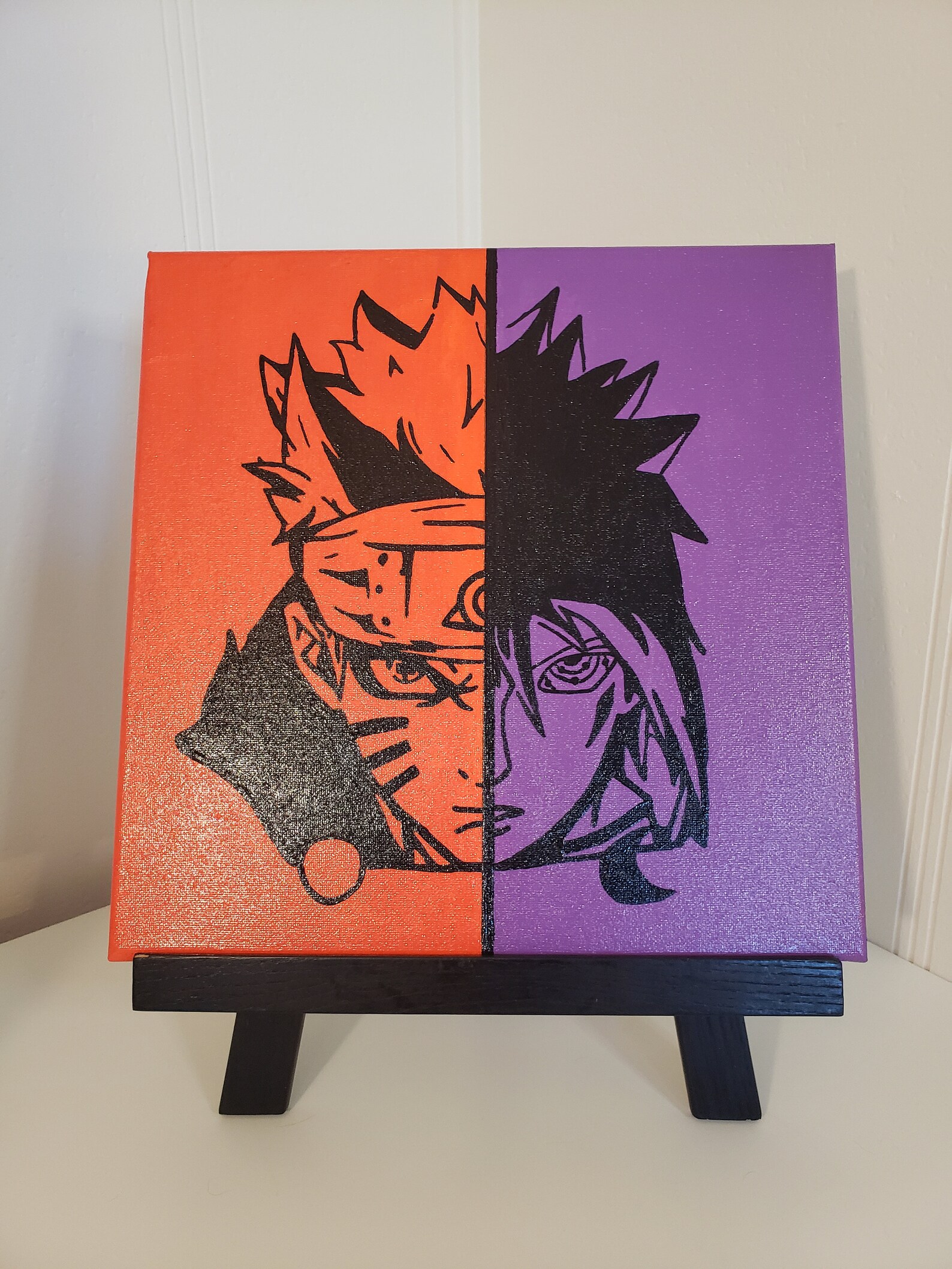 Naruto and Sasuke Half Face Acrylic Anime Painting Naruto Etsy