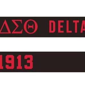 May include: Two black keyrings with silver rings. One keyring has the Greek letters Delta Sigma Theta in red, and the words DELTA SIGMA in red. The other keyring has the words THETA 1913 in red.
