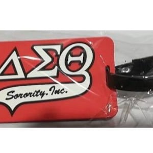 May include: Red luggage tag with white lettering that reads "&Delta;&Sigma;&Theta; Sorority, Inc.". The tag has a black plastic loop.