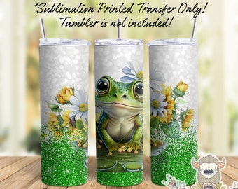 Sublimation Print Transfer, Ready to Press, Sublimation Transfers, 20 oz Skinny Tumbler, Full Wrap, Tumbler Wrap, Cute Frog Glitter