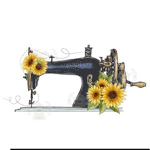 Vintage Sewing Machine With Sunflowers, PNG File, Pillow case, towel, t-shirt, sweatshirt, sublimation, design, Watercolor, Clipart, Shirt