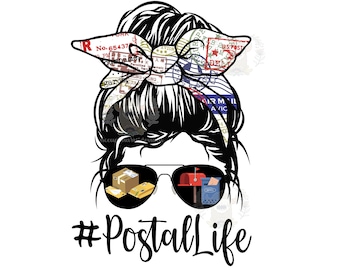 Postal Life PNG: Mail Carrier Messy Bun Design (Digital Download)