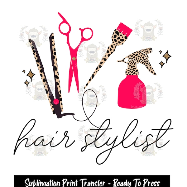 Sublimation Print Transfer, Ready to Press, Sublimation Transfer, Heat  press, Hair Stylist, Hairdresser, Hair Salon, Scissors, pink leopard