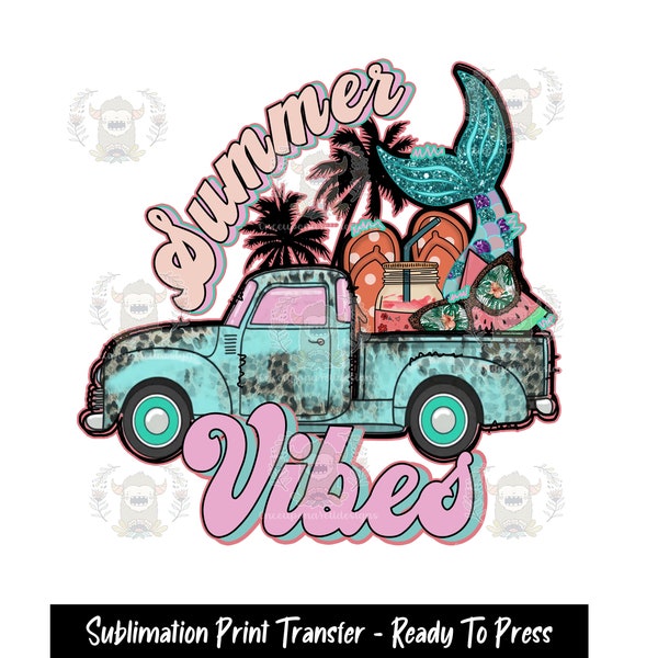 Sublimation Print Transfer, Retro Summer Vibes,  Ready to Press, Sublimation Transfers, Beach, T-shirt Print, Heat Press Design, Mermaid