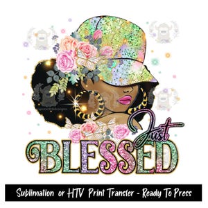 Impresión por sublimación "Just Blessed": transferencia religiosa afroamericana imagen 1