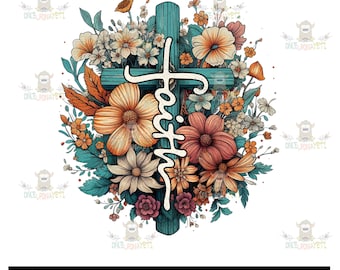 Faith Cross Floral Sublimation Print Transfer - Ready to Press