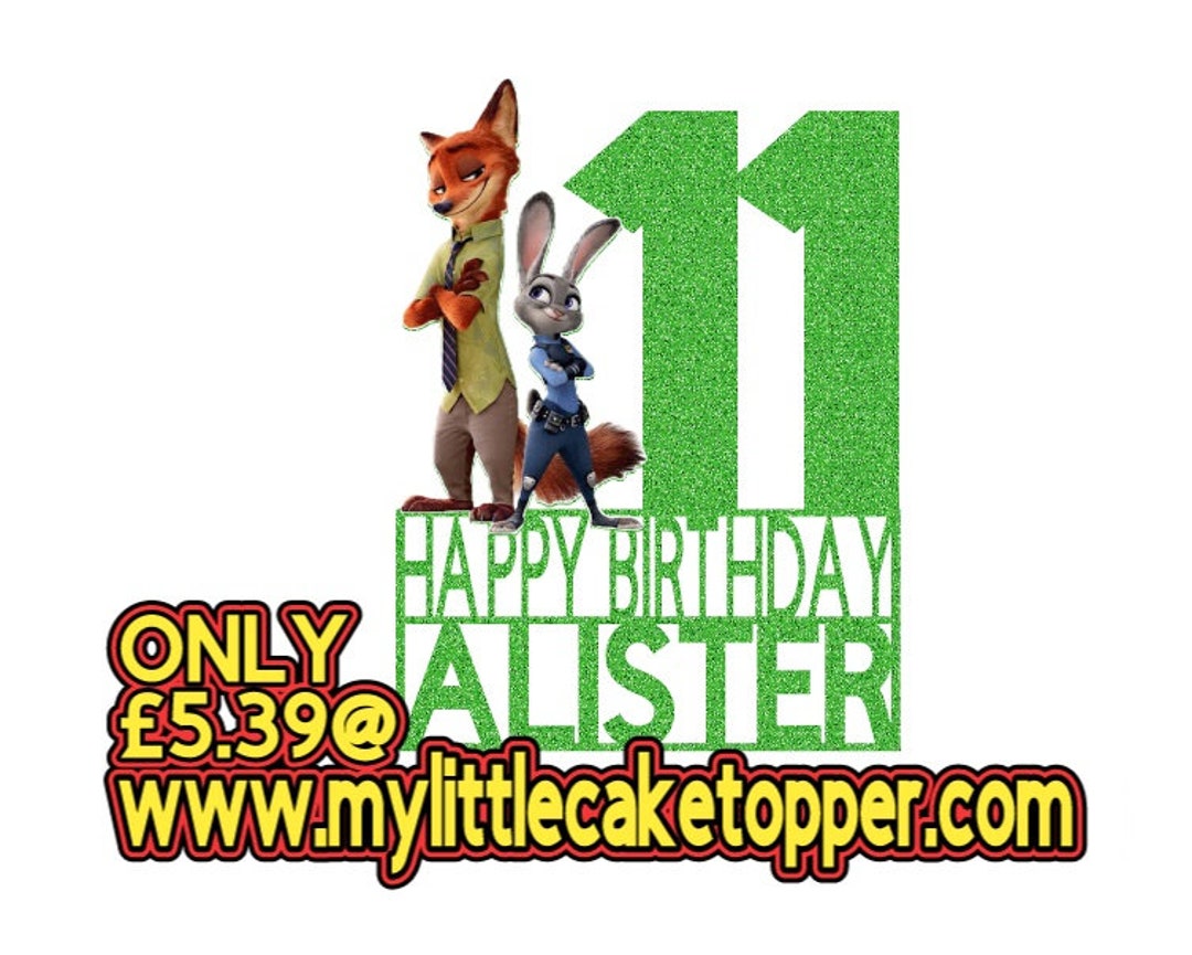 Zootopia Cake Topper Custom Name & Number Etsy UK