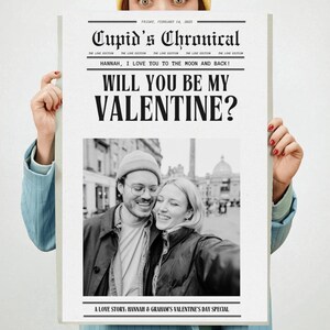 Custom Valentines Day Newspaper, Cupid Valentine Newspaper, Valentines Day Gift, Large Newspaper for Photography, Will You Be My Valentines