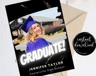 Modern Graduation Announcement Card, Minimalist Senior Announcement Card, Graduation Party Invite Template, Photo Graduation card Canva