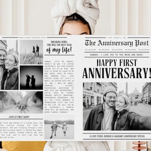 Couple Anniversary Newspaper Template, 1 Year Anniversary Gift For Boyfriend And Girlfriend, Gifts For Him And Her, Printable Canva Template