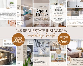 Marketing inmobiliario, Paquete de publicaciones de Instagram de bienes raíces, Plantilla Canva, Paquete de redes sociales para agentes inmobiliarios, Carretes inmobiliarios, Pinterest inmobiliario
