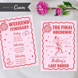 Last Rodeo Bachelorette Itinerary Template, Nashville Bachelorette Weekend Invite Template, Disco Cowgirl Bachelorette, Canva