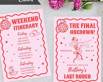 Last Rodeo Bachelorette Itinerary Template, Nashville Bachelorette Weekend Invite Template, Disco Cowgirl Bachelorette, Canva