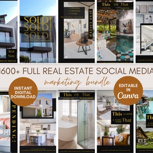 Luxury Real Estate Template Bundle, Realtor Branding, Social Media Post Template Kit, Real Estate Instagram, Modern Realtor Marketing Canva