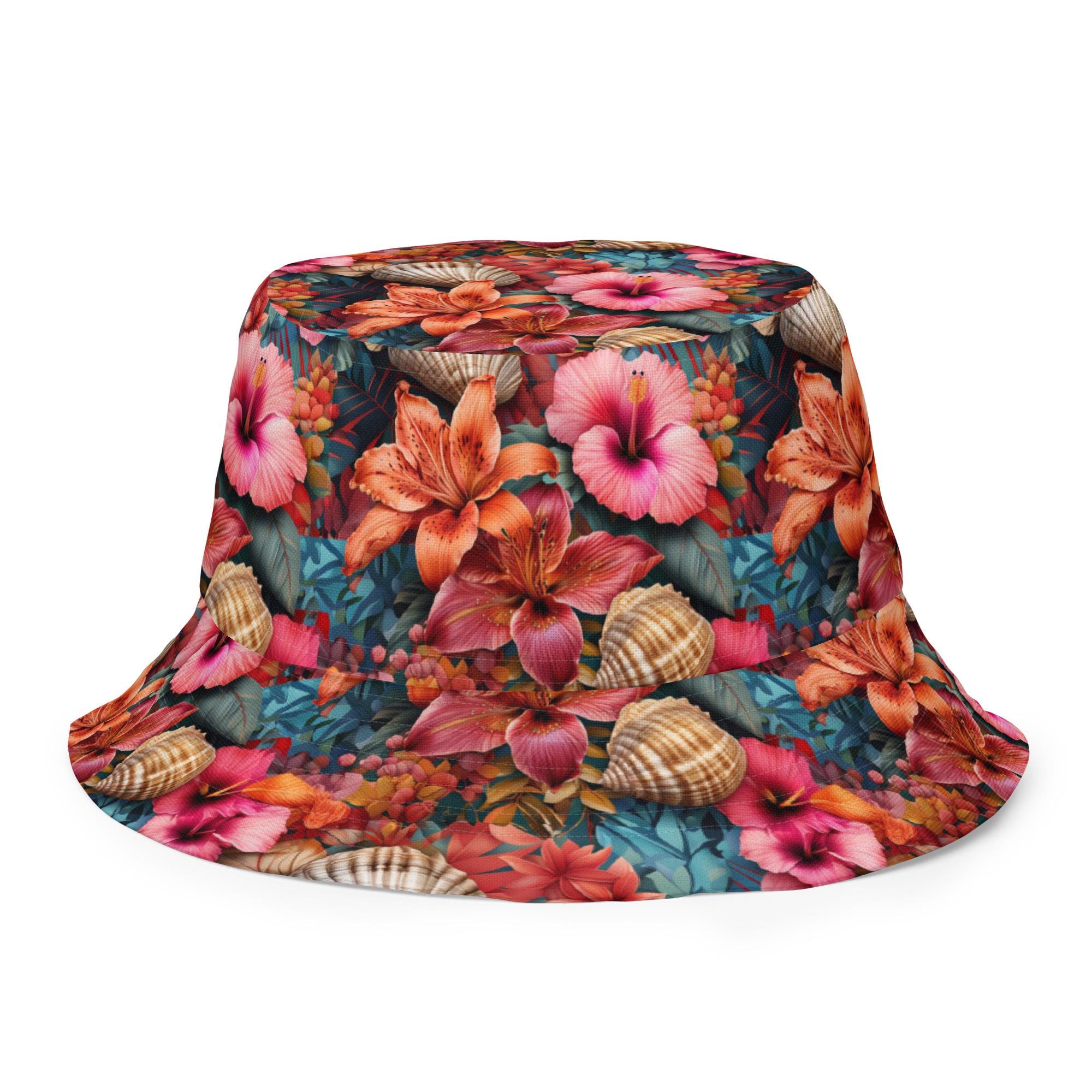 Reversible Tropical Floral & Seashell Bucket Hat - Etsy