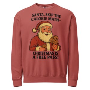 Weihnachtsmann-Sweatshirt, Fleece-Rundhalsband „Überspring die Kalorienrechnung“