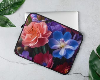 Floral Laptop Sleeve, Neoprene Protective Case with Faux Fur Lining