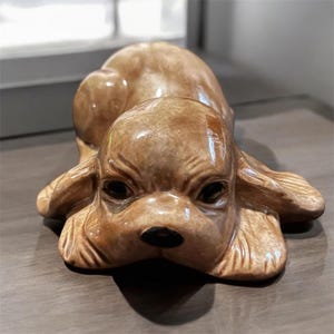 Vintage Gloss Brown Porcelain Dog Figurine