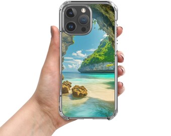 Tropical Beach Case, Clear Coastal View Cover for iPhone