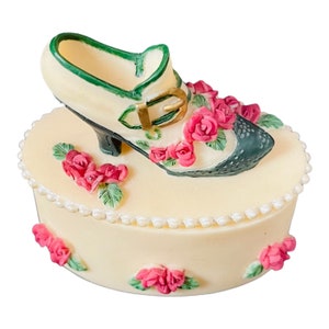 Vintage Shoe Trinket Box | Jewelry Storage Case with Decorative Top