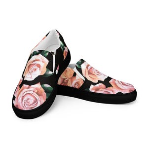 Pink Rose Slip-On Canvas Shoes for Women – Floral Casual Sneakers – Comfortable Everyday Shoes
