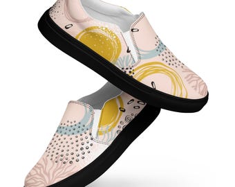 Pastel Geometric Slip-On Shoes – Women’s Casual Canvas Flats – Lightweight Everyday Walking Shoes