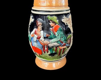 Vintage Beer Stein from Western Germany, Hand-Painted Ceramic Tankard