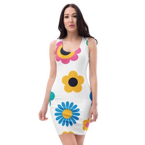 Sunflower Bodycon Dress - Floral Summer Dress for Women | Fitted Sleeveless Dress | Cottagecore Aesthetic Outfit