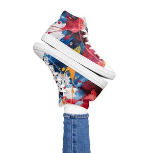 Watercolor Splash Print Women&#39;s High-Top Canvas Sneakers – Artistic, Colorful, Casual Streetwear Shoes