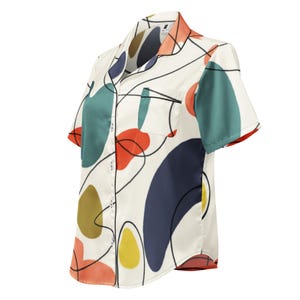 Abstract All-Over Print Women’s Short Sleeve Pajama Top with Colorful Modern Design