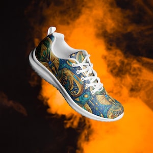 Egyptian Royal Men’s Athletic Shoes – Pharaoh Sneakers, Ancient Egypt Style, Gold Blue Running Shoes, Mythical Themed Footwear