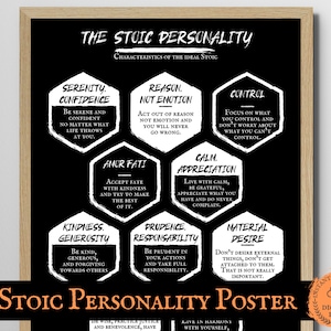 Reflexionen über den Stoizismus, wichtigsten stoischen Eigenschaften für ideale Stoiker, stoische Denkweise, Wandkunst, stoische Meditation, Amor Fati, Gelassenheit, sofortiger Download