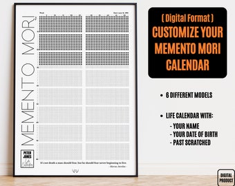 Personalized Memento Mori Calendar: Stoic Art Print, Life in Week Calendar (Digital Download)