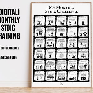 Monthly Stoic Training Poster printable, Daily Stoic Teachings Monthly Poster Daily Stoic Exercise Planner, Modern Stoicism Challenge Board