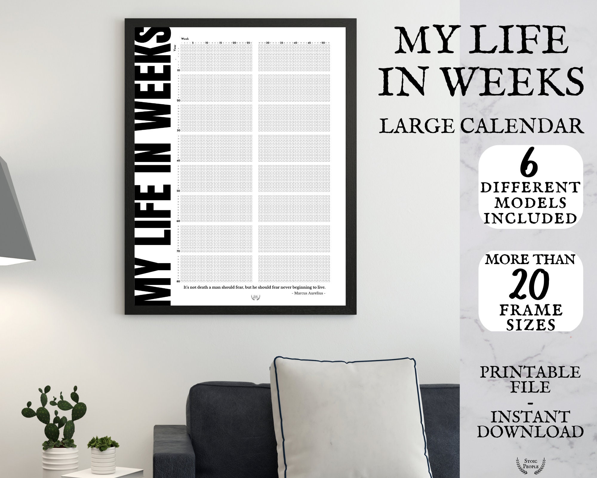 My Life Calendar Poster Printable Meaningful Life in Weeks Etsy