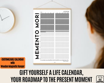 Memento Mori Life Wall Calendar Quote by Marcus Aurelius: Personalized Weekly Tracker - Wooden Hanger