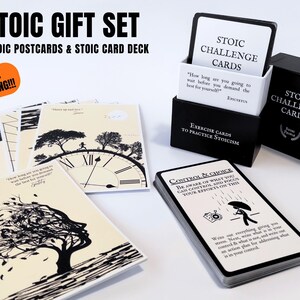 The Daily Stoic Philosophy Card Game with Stoic Playing Card Box and Stoic Quote Postcard Set, Unique Gifts for the Guys Who Have Everything