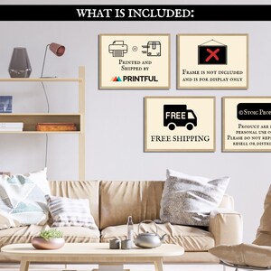 May include: Four framed prints with white backgrounds and black text. The prints include information about the product being printed and shipped by Printful, free shipping, that the frame is not included and is for display only, and a copyright notice for Stoic People. The text on the print states that the product is for personal use only and that it should not be reproduced, resold, or distributed.