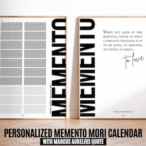 Stampa del calendario Memento Mori Life in Weeks con poster con citazione di Marco Aurelio, set da parete con calendario stoico Memento Mori con la tua vita settimanale